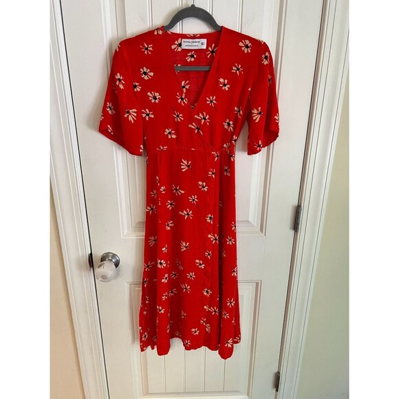 Anthropologie Faithful Rivera‎ Midi Red Floral Wrap Dress Size 4 - Picture 1 of 3
